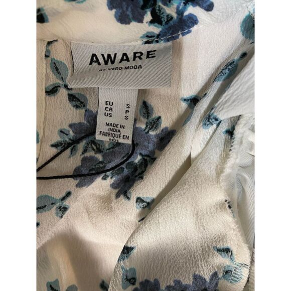 VERO MODA Puff Sleeve Midi Ruffle High Neck Tea Dress Floral in White Large NWT - Picture 9 of 10